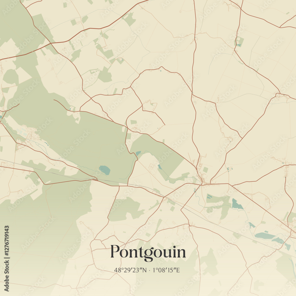 Fototapeta premium Vintage map of Pontgouin, France.