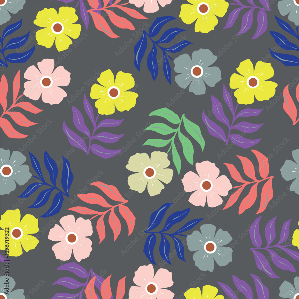 Fototapeta premium Floral pattern. Pretty flowers on color background. Printing with small white flowers. Ditsy print. Seamless vector texture. Spring bouquet.