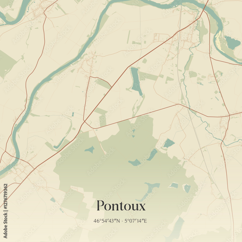 Fototapeta premium Vintage map of Pontoux, France.