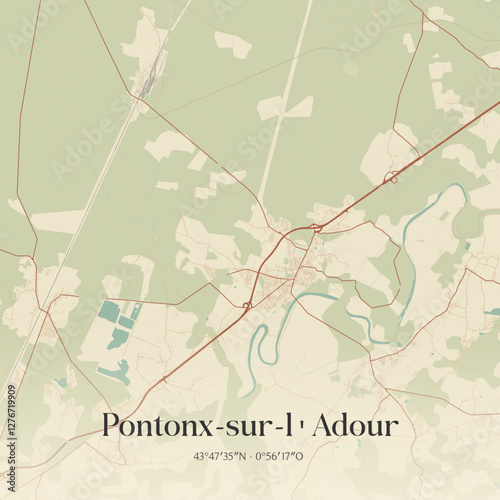 Vintage map of Pontonx-sur-l'Adour, France.