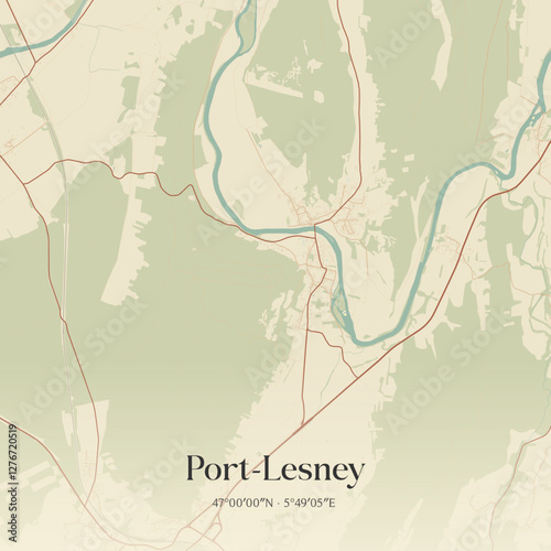 Vintage map of Port-Lesney, France.