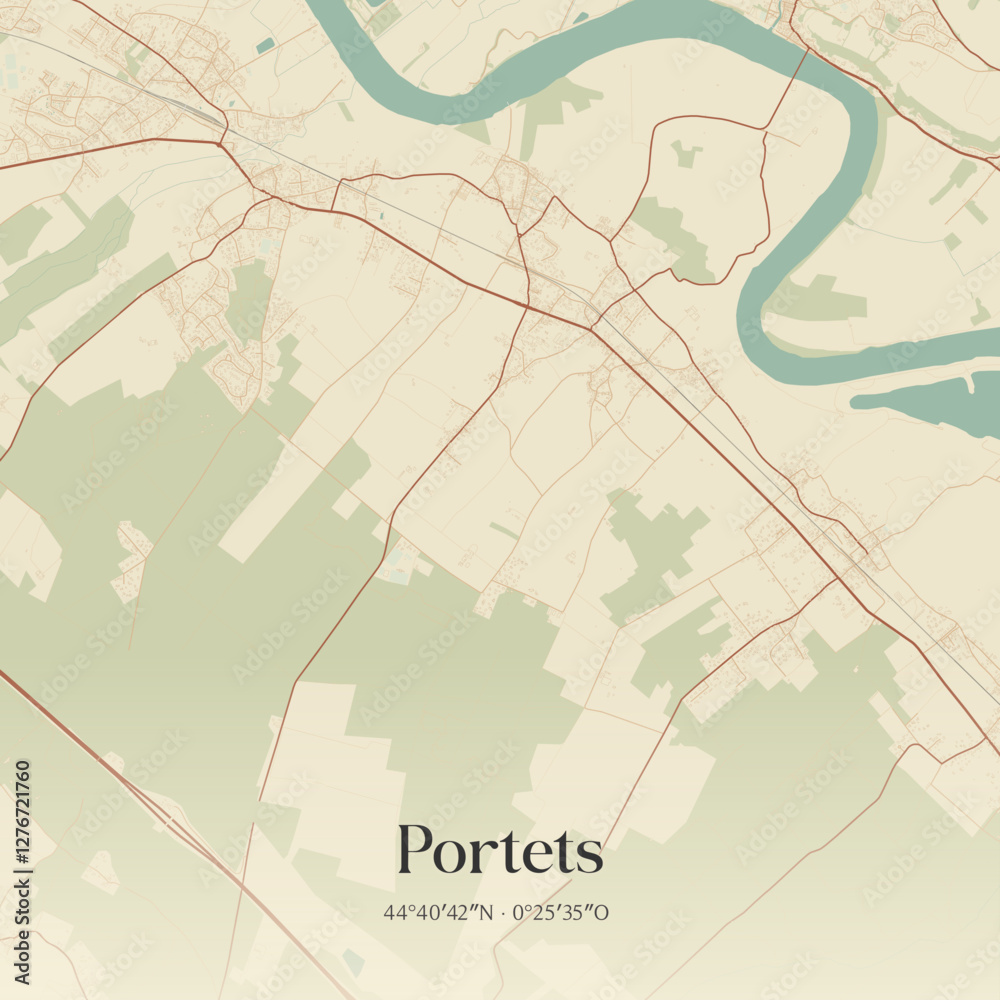 Obraz premium Vintage map of Portets, France.