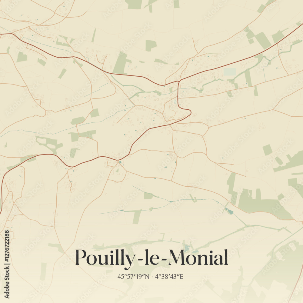 Fototapeta premium Vintage map of Pouilly-le-Monial, France.