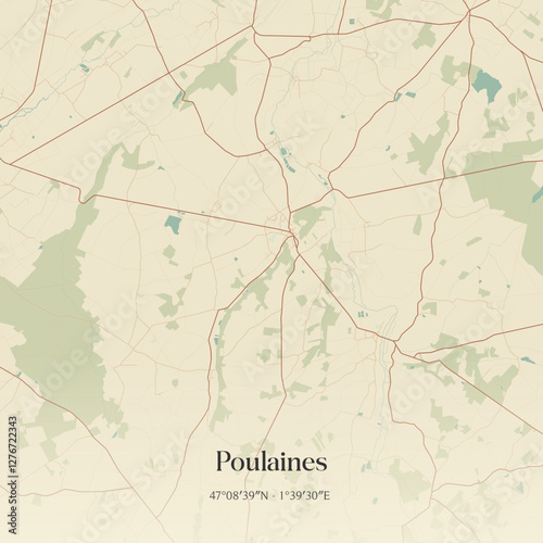 Vintage map of Poulaines, France.