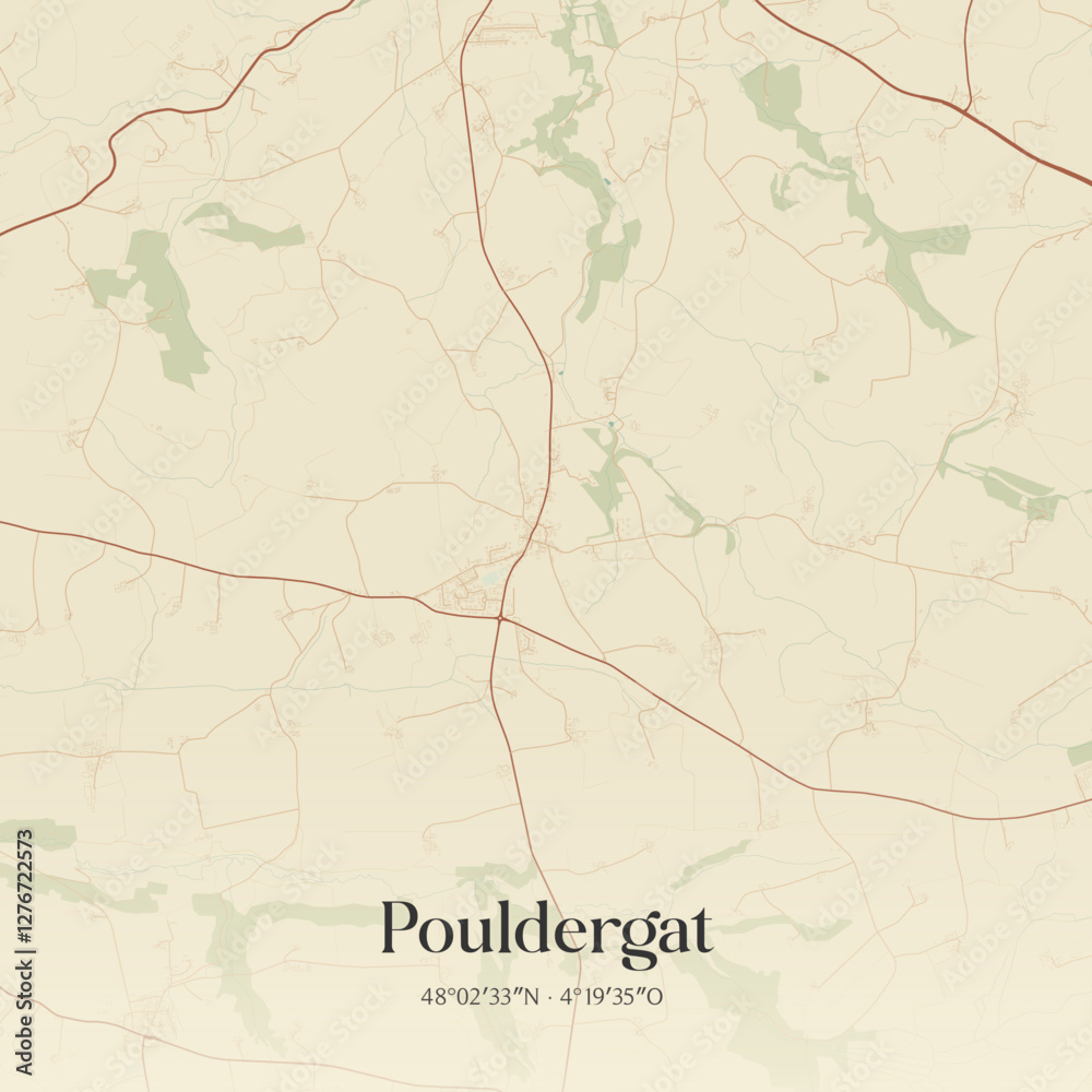 Fototapeta premium Vintage map of Pouldergat, France.