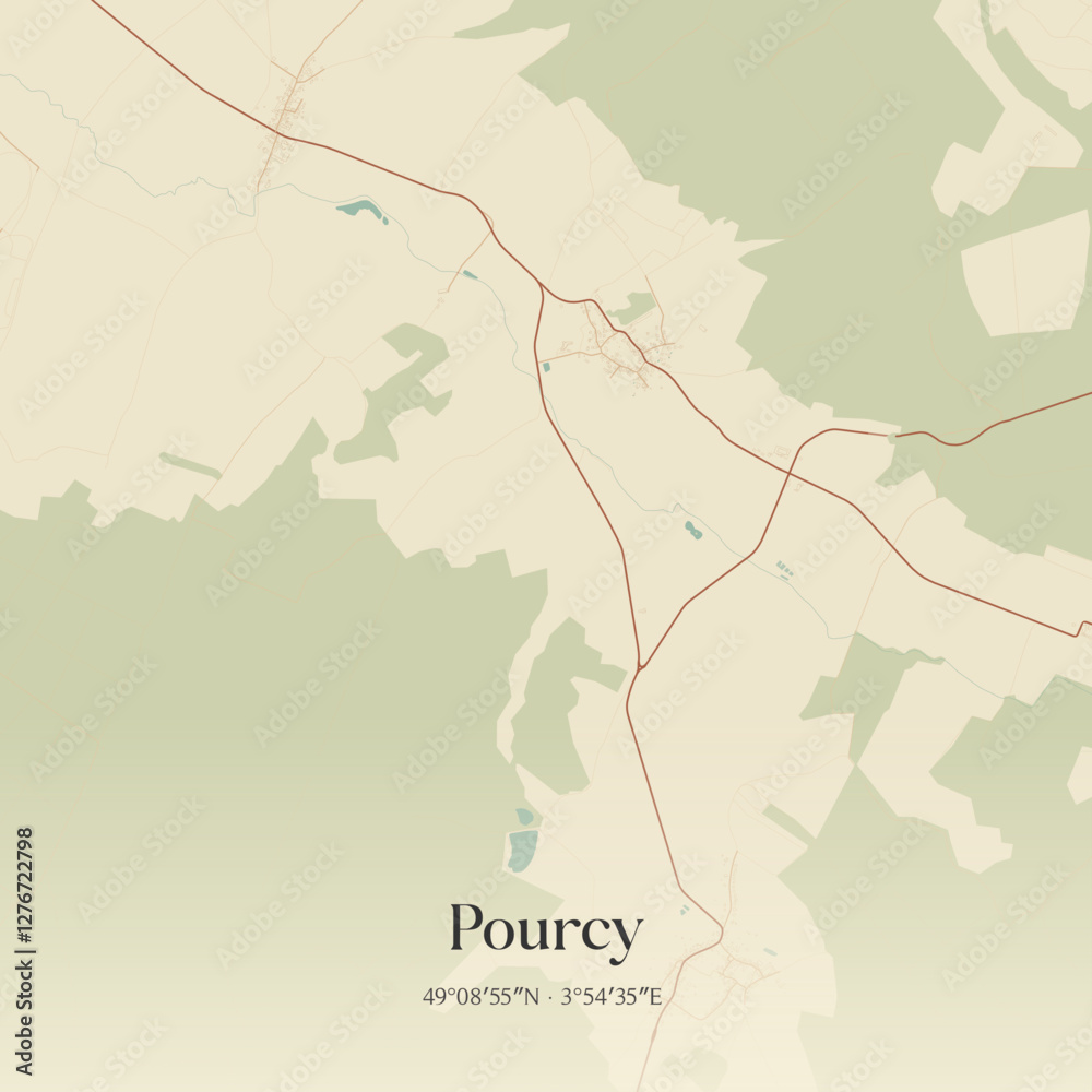 Fototapeta premium Vintage map of Pourcy, France.