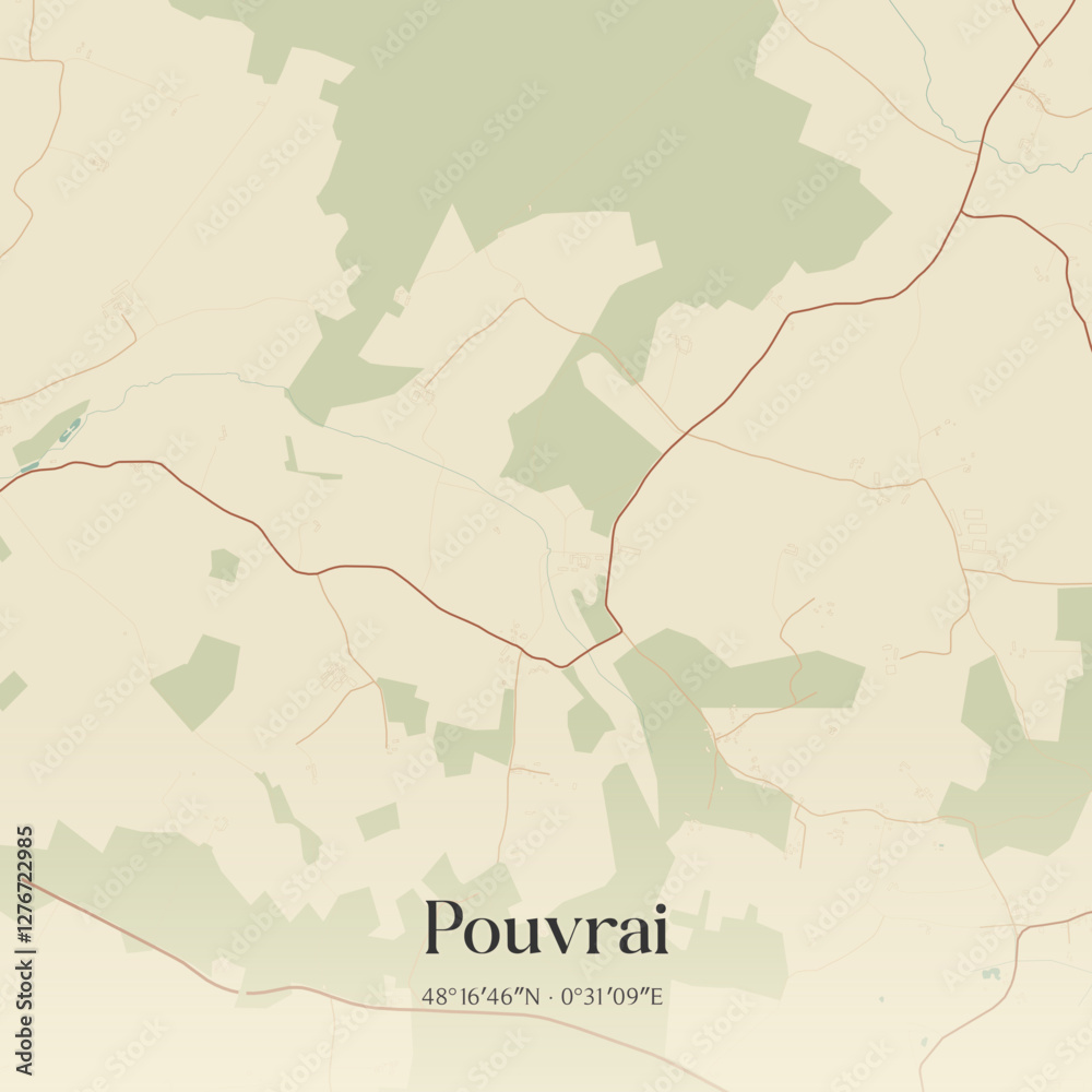 Obraz premium Vintage map of Pouvrai, France.