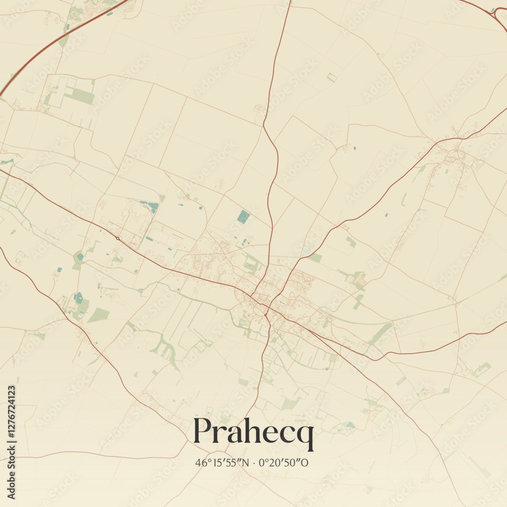 Fototapeta premium Vintage map of Prahecq, France.