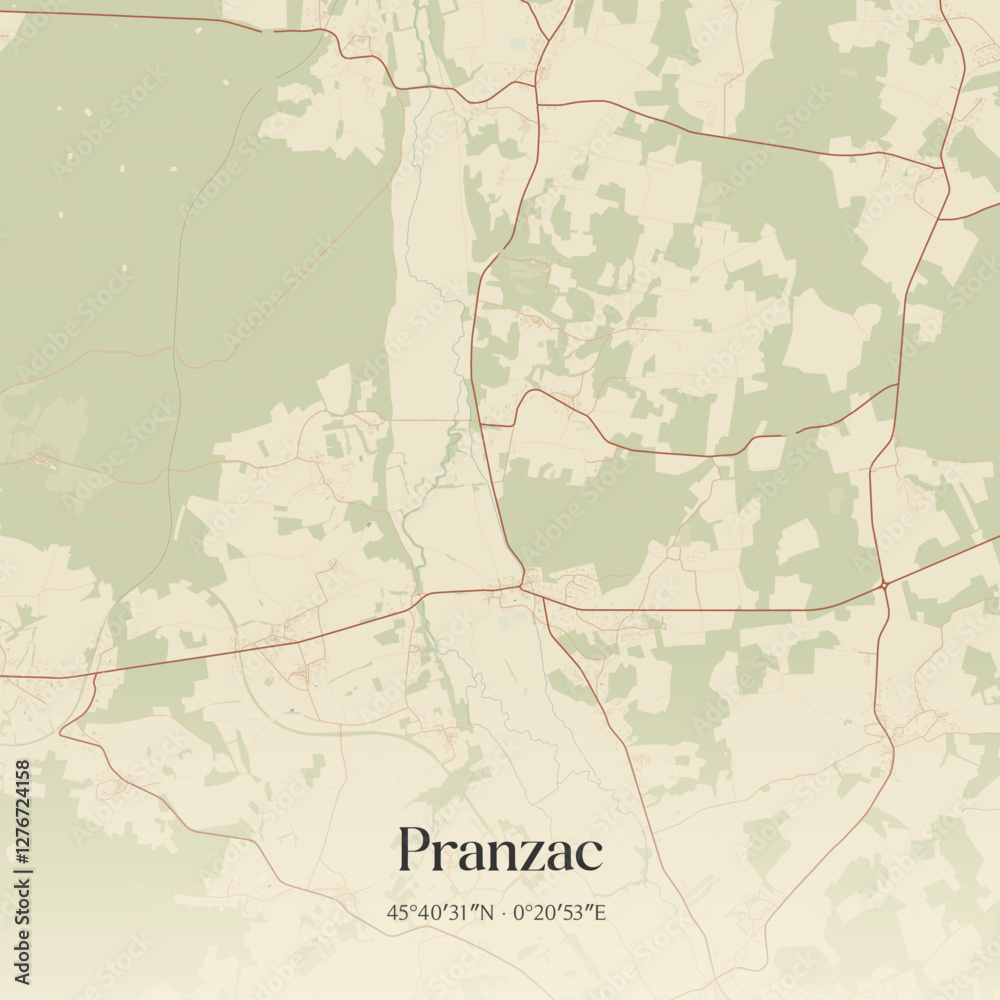 Fototapeta premium Vintage map of Pranzac, France.