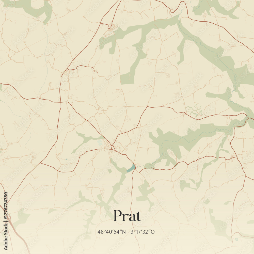 Fototapeta premium Vintage map of Prat, France.