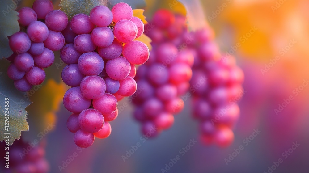 Vineyard grapes sunset cluster close-up Vineyard grapes sunset cluster close-up