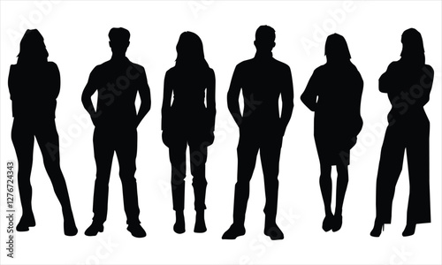 silhouettes bundle of people.Man and women silhouette on a white background