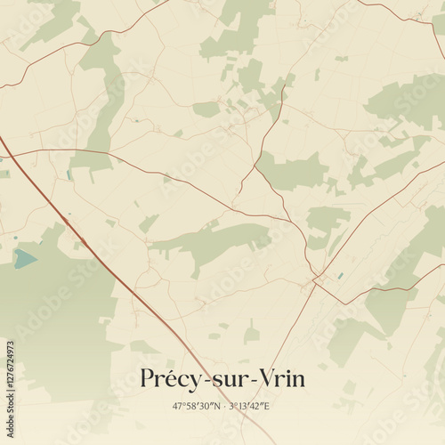 Vintage map of Précy-sur-Vrin, France.