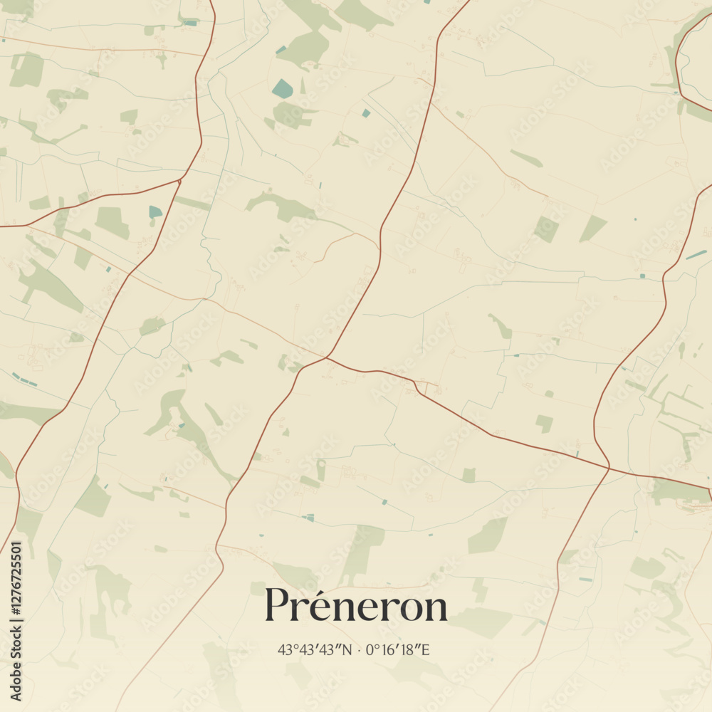 Obraz premium Vintage map of Préneron, France.