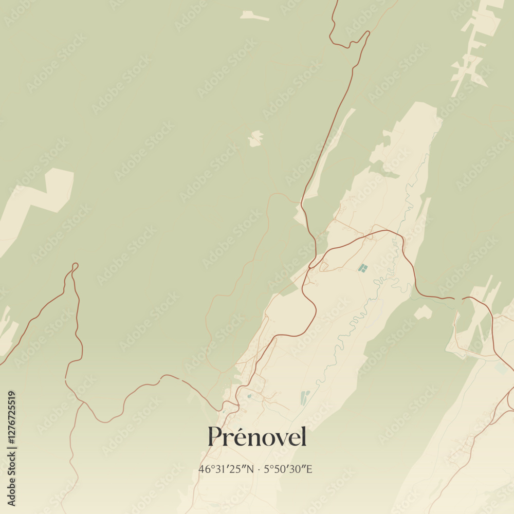Fototapeta premium Vintage map of Prénovel, France.
