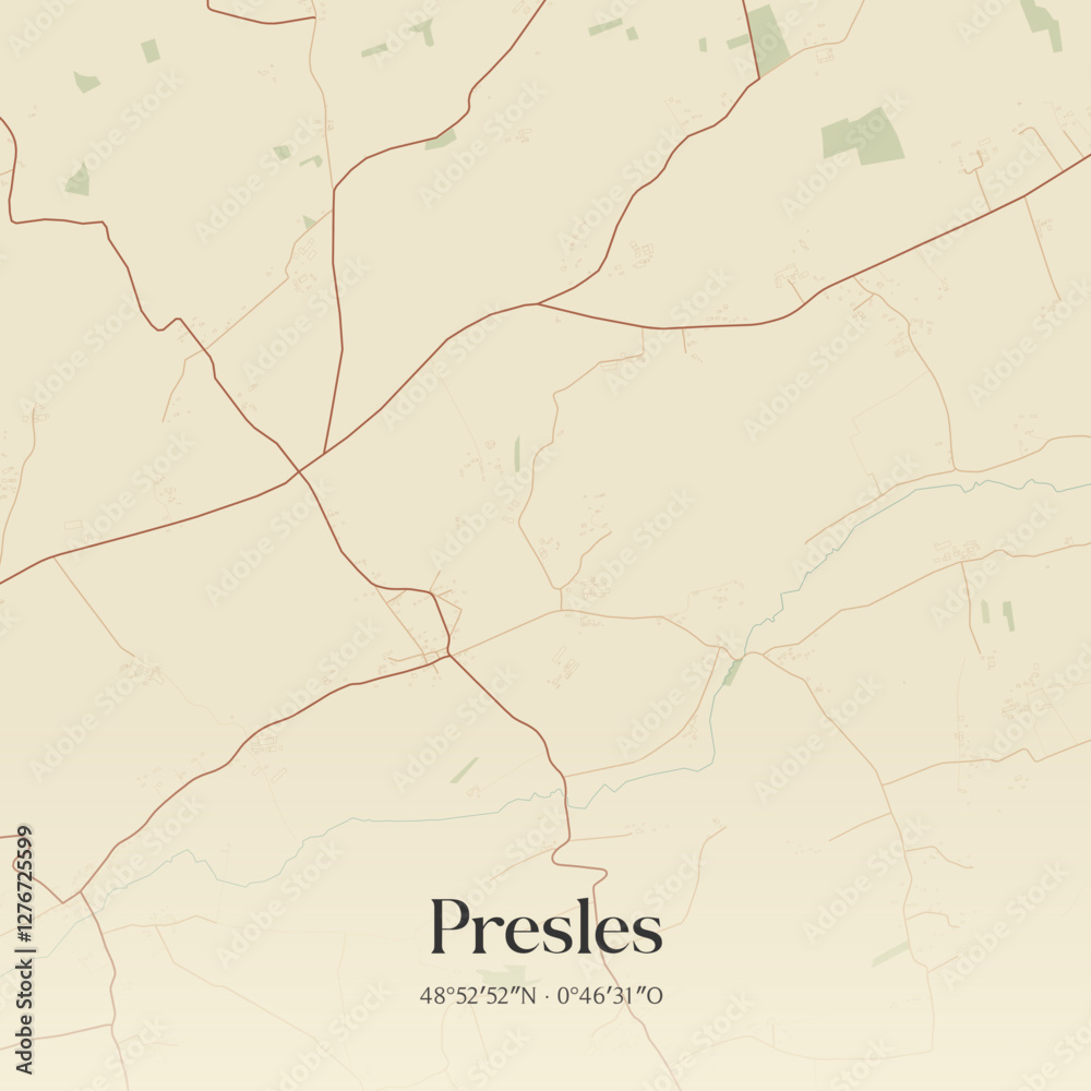 Fototapeta premium Vintage map of Presles, France.