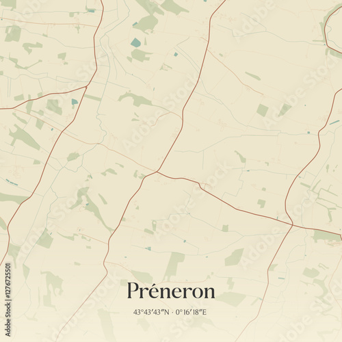 Vintage map of Préneron, France.
