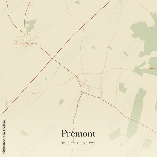 Vintage map of Prémont, France.
