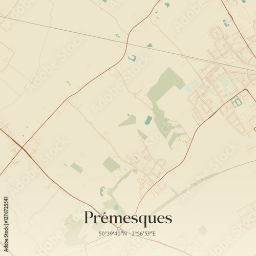 Vintage map of Prémesques, France.