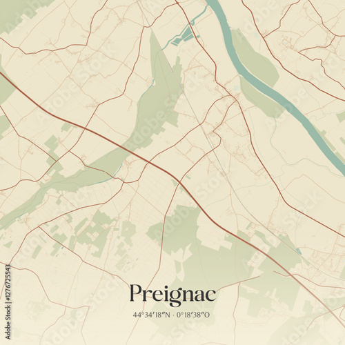 Vintage map of Preignac, France.