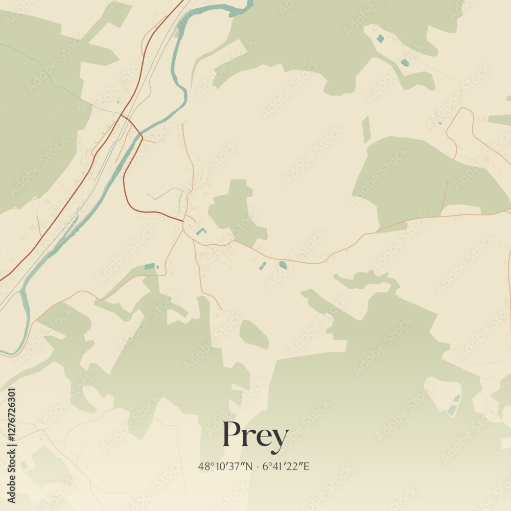 Fototapeta premium Vintage map of Prey, France.