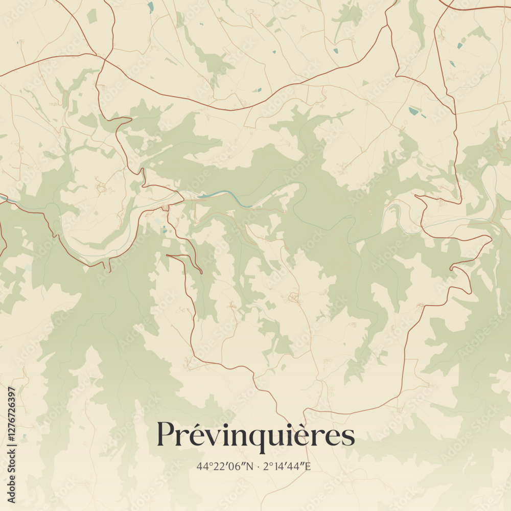 Fototapeta premium Vintage map of Prévinquières, France.