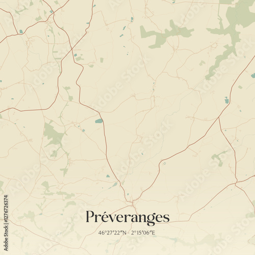 Vintage map of Préveranges, France.
