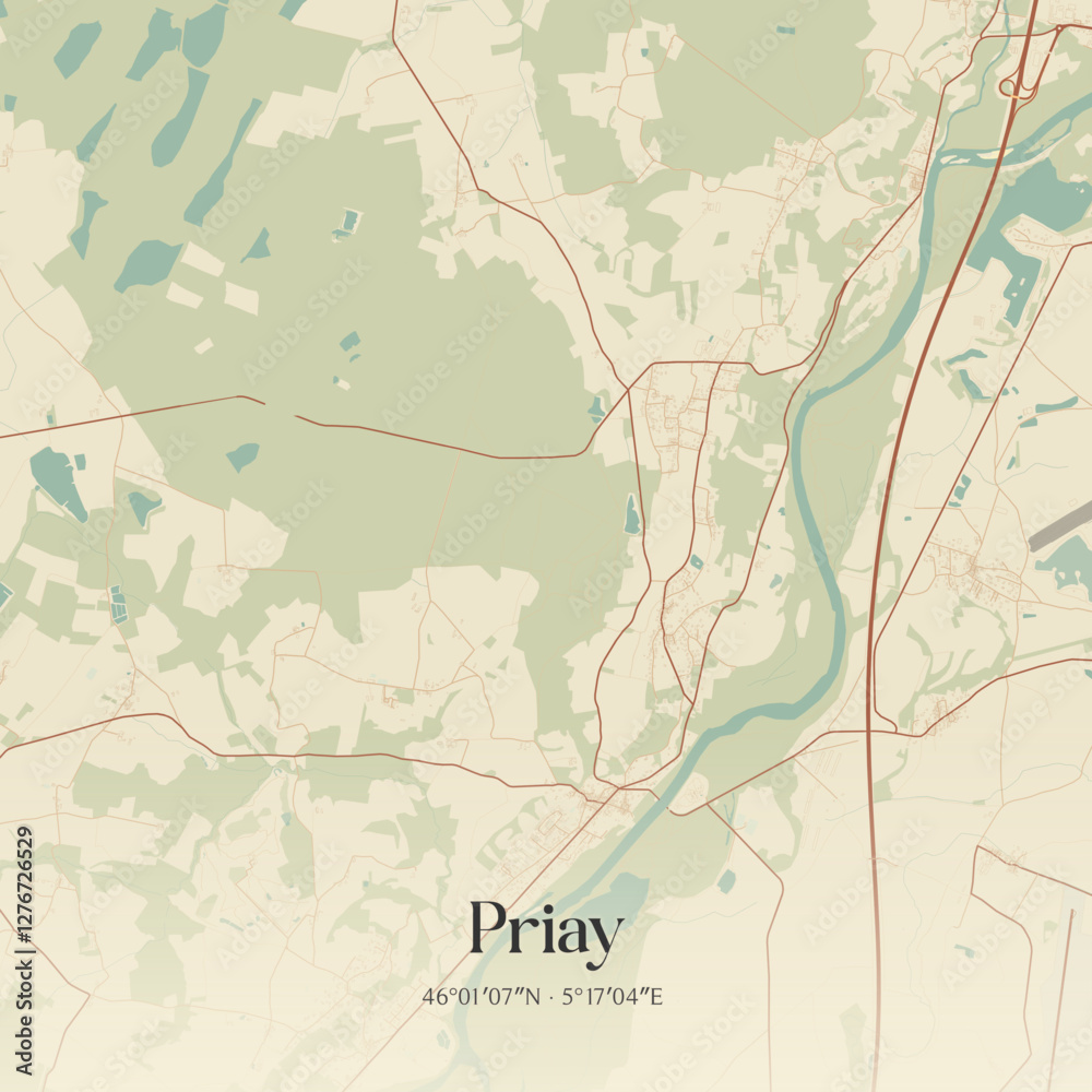 Obraz premium Vintage map of Priay, France.