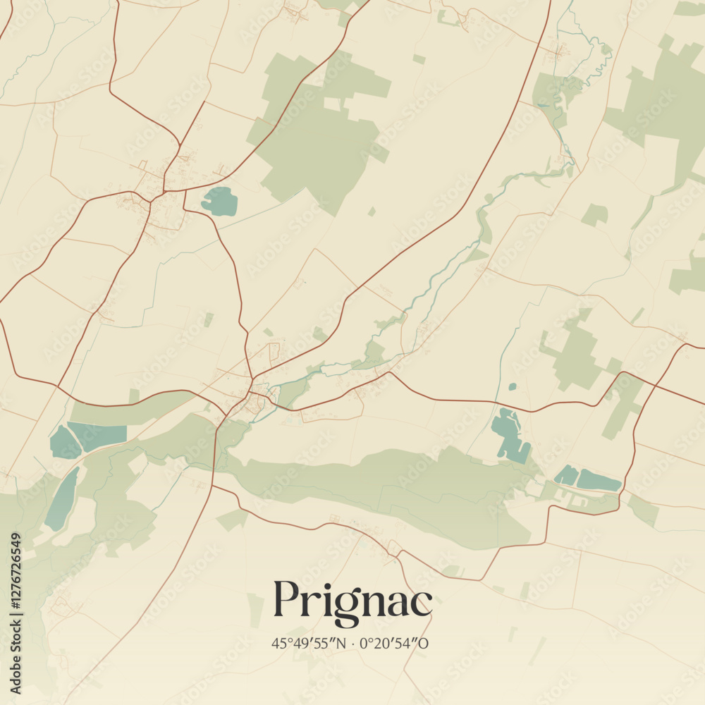 Obraz premium Vintage map of Prignac, France.
