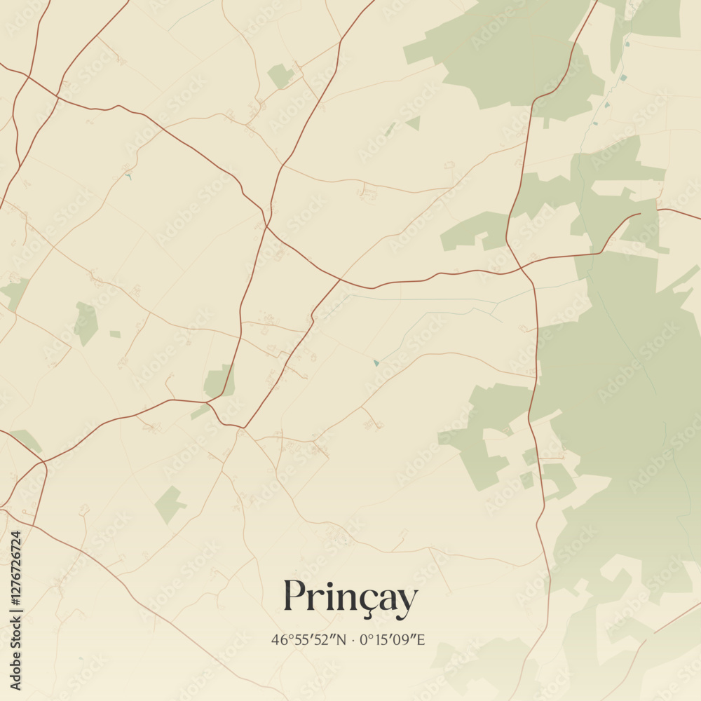 Fototapeta premium Vintage map of Prinçay, France.
