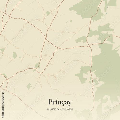 Vintage map of Prinçay, France.