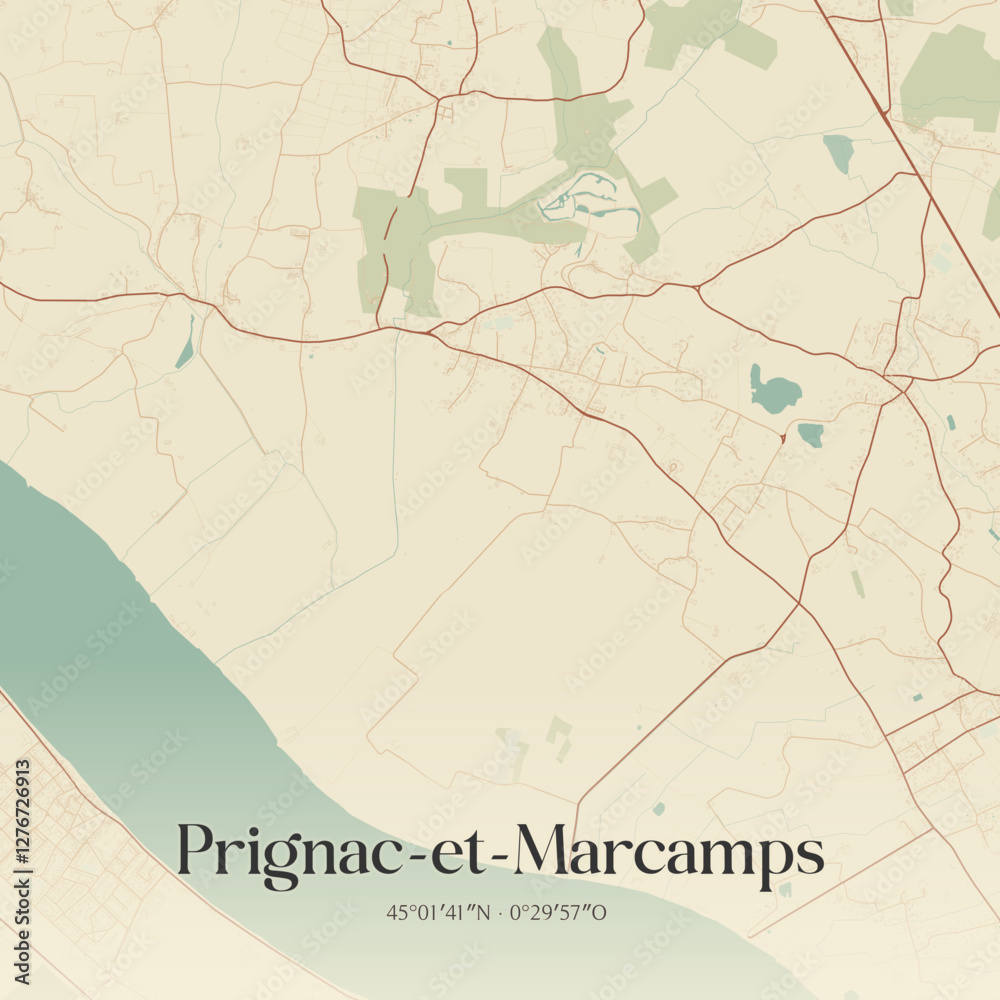Fototapeta premium Vintage map of Prignac-et-Marcamps, France.
