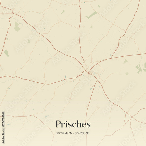 Vintage map of Prisches, France.