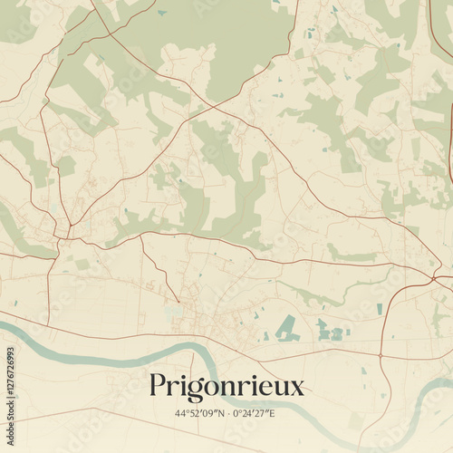 Vintage map of Prigonrieux, France.