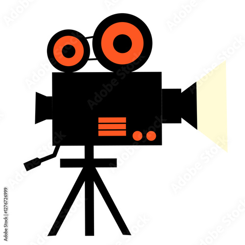 A vintage film projector or movie camera icon on white background. Cinema themed element suitable for posters, stickers or branding.