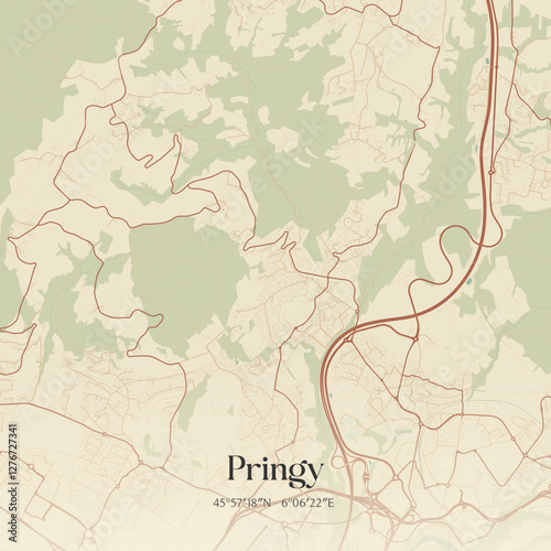 Vintage map of Pringy, France.