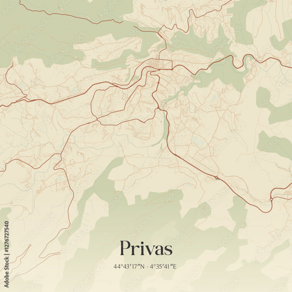 Obraz premium Vintage map of Privas, France.