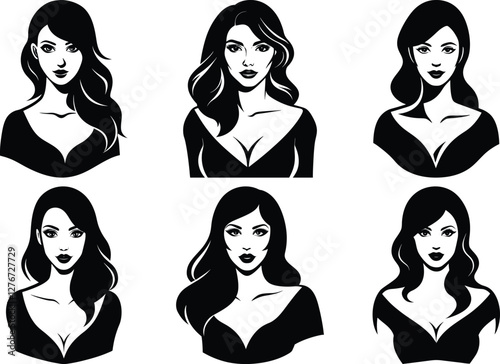 Women Portrait silhouette, lady face silhouette vector, 