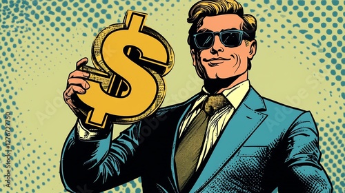 pop art businessman giant dollar sign