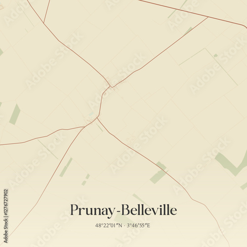 Vintage map of Prunay-Belleville, France.