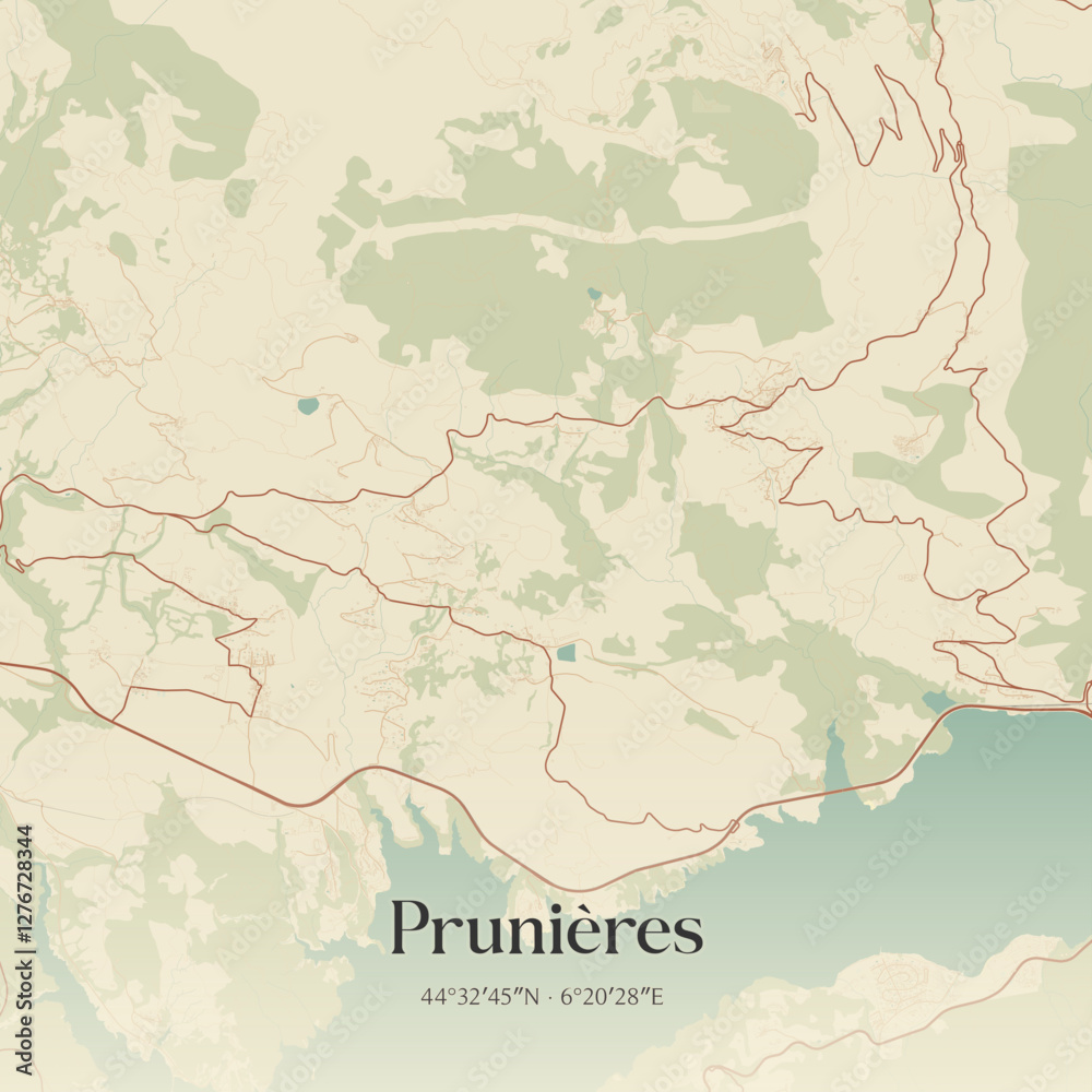 Fototapeta premium Vintage map of Prunières, France.