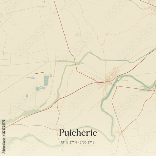 Vintage map of Puichéric, France.