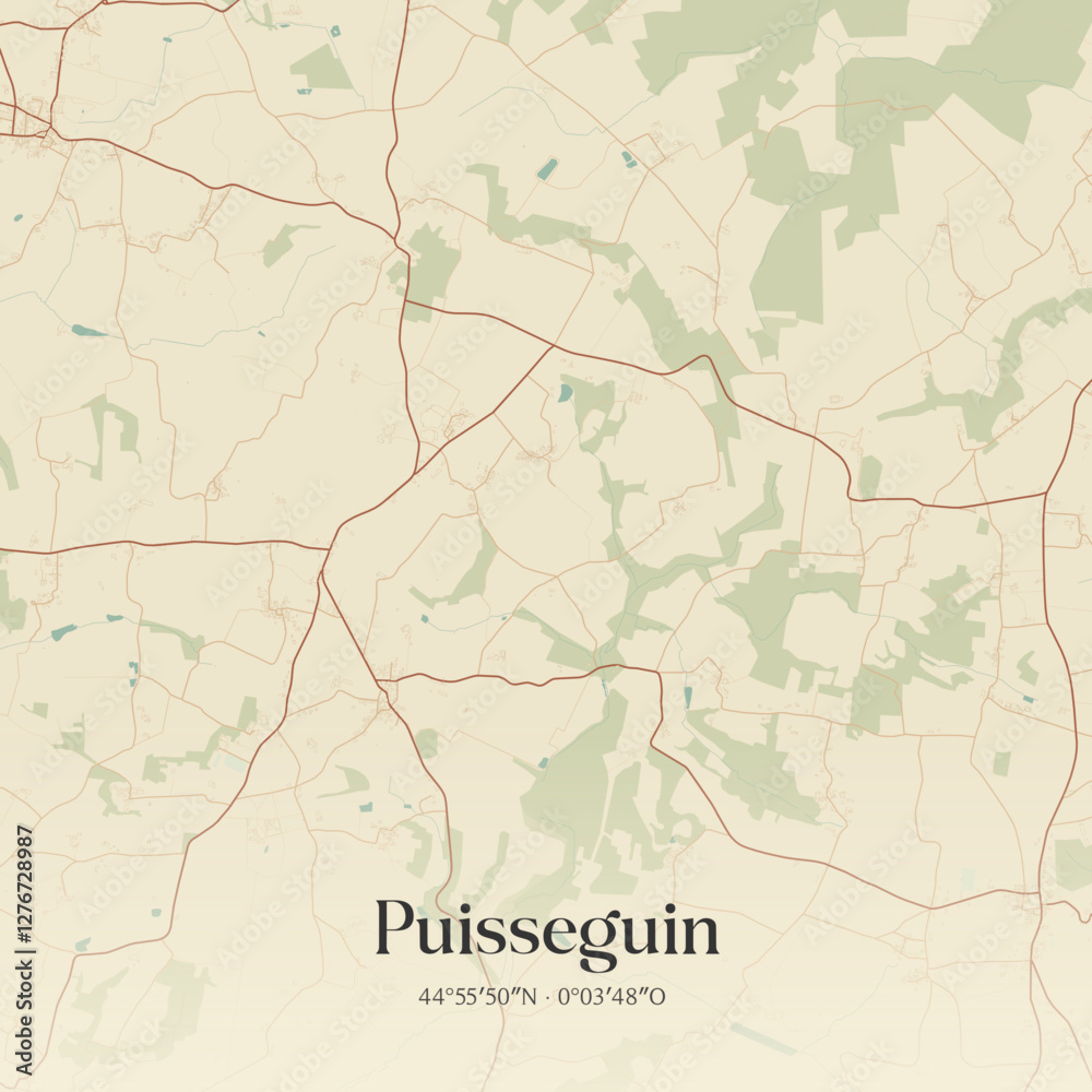 Fototapeta premium Vintage map of Puisseguin, France.