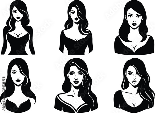 Women Portrait silhouette, lady face silhouette vector, 
