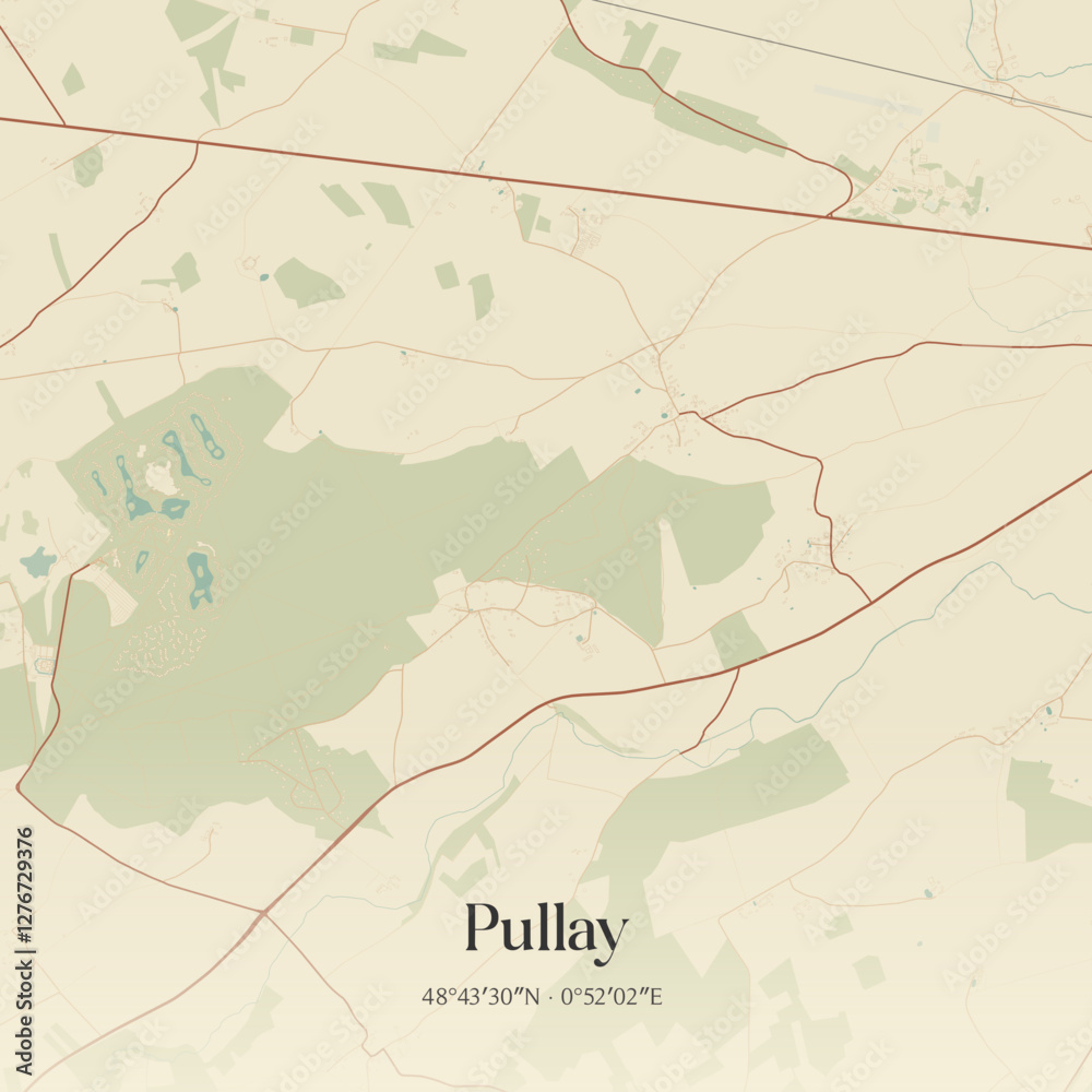 Fototapeta premium Vintage map of Pullay, France.