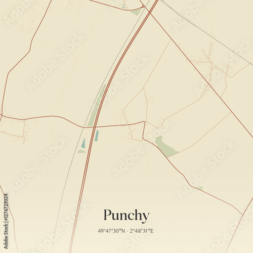 Vintage map of Punchy, France.