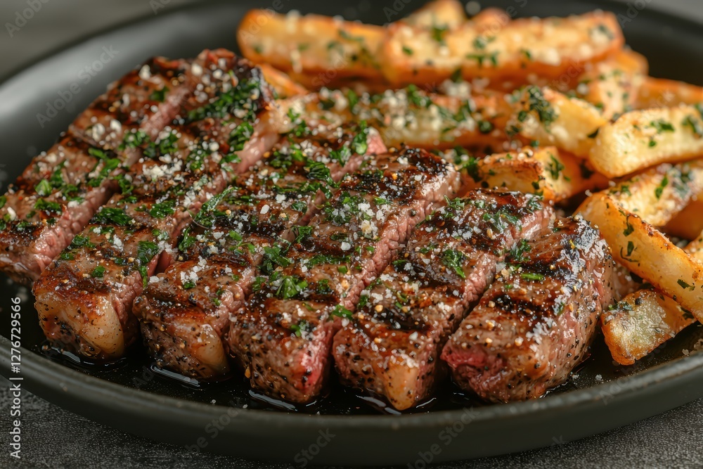 Gourmet wagyu beef steak platter fine dining restaurant culinary art elegant setting close-up exquisite flavors Gourmet wagyu beef steak platter fine dining restaurant culinary art elegant setting close-up exquisite flavors