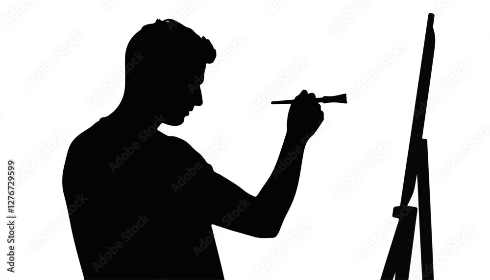 Silhouette of a painter creating art on an easel Silhouette of a painter creating art on an easel