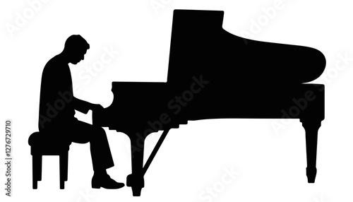 Silhouette of musician playing grand piano