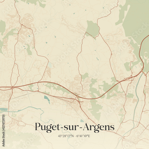 Vintage map of Puget-sur-Argens, France.